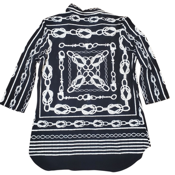 Joseph Ribkoff Black/Navy? and White Rope Pattern Blouse. 8 - Picture 4 of 8